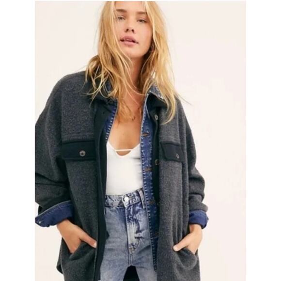 FREE PEOPLE | Ruby Jacket Oversized Shacket Washed Black | Small - Picture 1 of 7